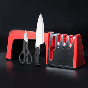 4 in 1 Knife Sharpener Ceramic Kitchen Knife Shears Scissors Sharpening Tools Diamond Coated Non-slip Base Stainless Steel