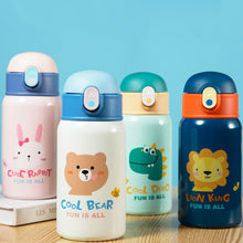 Load image into Gallery viewer, 400ml Kids Stainless Steel Straw Thermos Mug With Case Cartoon Leak-Proof Vacuum Flask Children Thermal Water Bottle Thermocup