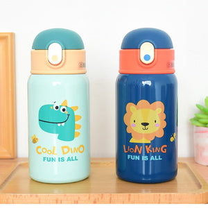 400ml Kids Stainless Steel Straw Thermos Mug With Case Cartoon Leak-Proof Vacuum Flask Children Thermal Water Bottle Thermocup
