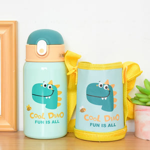 400ml Kids Stainless Steel Straw Thermos Mug With Case Cartoon Leak-Proof Vacuum Flask Children Thermal Water Bottle Thermocup