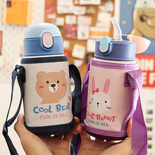 Load image into Gallery viewer, 400ml Kids Stainless Steel Straw Thermos Mug With Case Cartoon Leak-Proof Vacuum Flask Children Thermal Water Bottle Thermocup