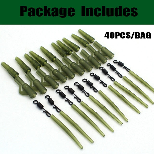 40PCS Carp Fishing Accessories Lead Clip Quick Change Swivel Tail Rubber Anti Tangle Sleeves for Carp Rigs Coarse Fishing Tackle