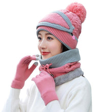 Load image into Gallery viewer, 4PCS Women&#39;s Winter Cap Scarves Sets Neck Warm Scarf Cute Knitted Hat Gloves Set Skiing Warm Suit Christmas New Year Gifts