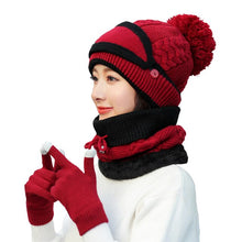 Load image into Gallery viewer, 4PCS Women&#39;s Winter Cap Scarves Sets Neck Warm Scarf Cute Knitted Hat Gloves Set Skiing Warm Suit Christmas New Year Gifts