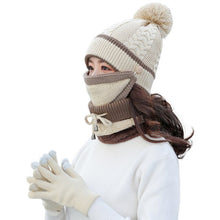 Load image into Gallery viewer, 4PCS Women&#39;s Winter Cap Scarves Sets Neck Warm Scarf Cute Knitted Hat Gloves Set Skiing Warm Suit Christmas New Year Gifts