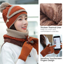 Load image into Gallery viewer, 4PCS Women&#39;s Winter Cap Scarves Sets Neck Warm Scarf Cute Knitted Hat Gloves Set Skiing Warm Suit Christmas New Year Gifts