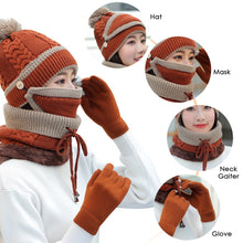 Load image into Gallery viewer, 4PCS Women&#39;s Winter Cap Scarves Sets Neck Warm Scarf Cute Knitted Hat Gloves Set Skiing Warm Suit Christmas New Year Gifts
