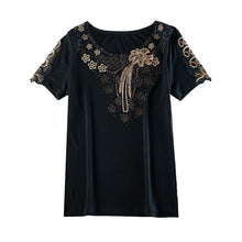 Load image into Gallery viewer, 4XL Plus Size Women&#39;s shirt Fashion Short Sleeve Summer Tops Elegant Slim Embroidered Diamond T-Shirt Lady Tees Blusas