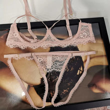Load image into Gallery viewer, 4pcs Bra Set Sexy Lace Open Bra Crotchless Panty Garter Halter Women Lingerie Set Exquisite Bra+Garter+Briefs Set Dropship