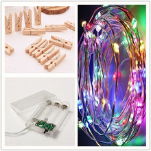 Load image into Gallery viewer, 5M 10M LED String Lights Copper wire with Wooden Clothespins Battery Powered Garland for Photo Holder Christmas Wedding Birthday