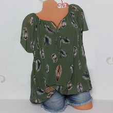 Load image into Gallery viewer, 5XL Plus Large Size Women&#39;s Blouses Summer Tops New Leisure Blouse White Loose Feather Print V Neck Half Sleeve Shirts Blusas