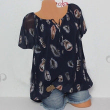 Load image into Gallery viewer, 5XL Plus Large Size Women&#39;s Blouses Summer Tops New Leisure Blouse White Loose Feather Print V Neck Half Sleeve Shirts Blusas