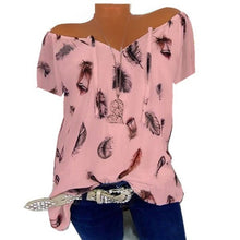 Load image into Gallery viewer, 5XL Plus Large Size Women&#39;s Blouses Summer Tops New Leisure Blouse White Loose Feather Print V Neck Half Sleeve Shirts Blusas