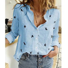 Load image into Gallery viewer, 5XL White Print Womens Shirts Plus Size Button Up Shirt Spring Cotton Linen Top Leisure Lapel Long Sleeve Loose Blouse OL Blusas
