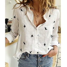 Load image into Gallery viewer, 5XL White Print Womens Shirts Plus Size Button Up Shirt Spring Cotton Linen Top Leisure Lapel Long Sleeve Loose Blouse OL Blusas