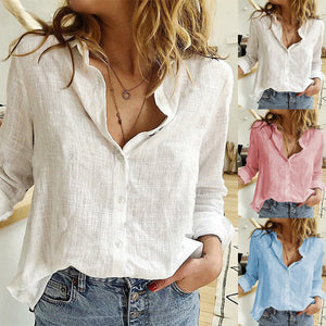 5XL White Print Womens Shirts Plus Size Button Up Shirt Spring Cotton Linen Top Leisure Lapel Long Sleeve Loose Blouse OL Blusas