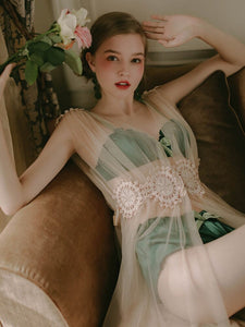 5colors High Quality Sexy Lingerie Net Gauze Lace Embroidery Sheer Long Night Dress Nightgowns Sleepshirts Women Nightwear