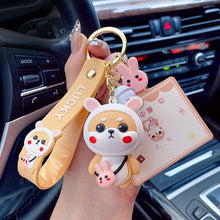 Load image into Gallery viewer, Ladies Girl Cute PVC Shiba Inu Keychain Creative New Year Gift Animal Pendant Car Key Pendant Metal Key Ring
