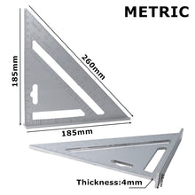 Load image into Gallery viewer, 7&#39;&#39; Triangle Angle Protractor Aluminum Alloy Speed Square Measuring Ruler Miter For Framing Building Carpenter Measuring Tools
