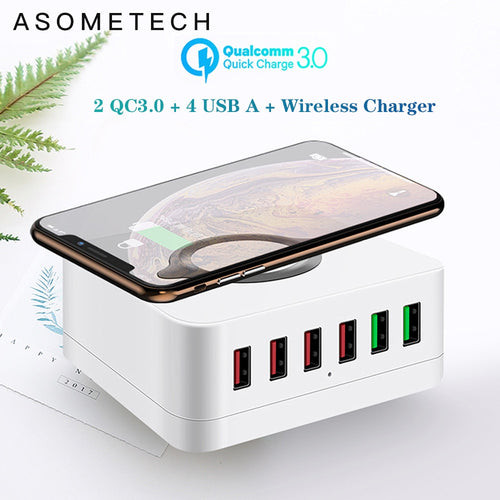 72W 6 Port Quick Charge 3.0 USB Charger Adapter Wireless Charger Charging Station Phone Charger For iPhone Samsung Huawei Xiaomi