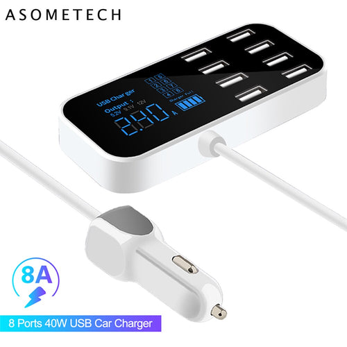 8 Ports USB Car Charger For Android iPhone Adapter Tablet USB Charger Led Display Fast Phone Charger For xiaomi huawei samsung