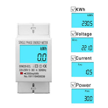 Load image into Gallery viewer, 80A Din rail Single Phase Two Wire LCD Digital Display Power Consumption Energy Electric Meter kWh AC 220V 230V 50Hz/60Hz
