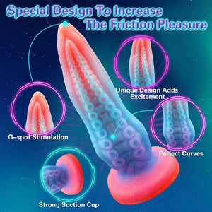 9.6Inch Huge Realistic Dildo Luminous Octopus Tentacle Silicone Plug Anal Dildo with Suction Cup G-Spot for Vaginal and Anal Sex