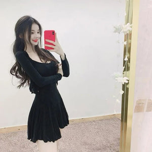 A-Line Dresses Woman Korean Fashion Spring Summer Dress Suit+Tops 2 Piece Sets Match Mini Robes Tunic Ruffle Sexy Mini Dress