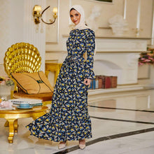 Load image into Gallery viewer, Abaya Dubai  Muslim Fashion Large Size Printed Horn Micro Long Sleeves Ankle Print Skirt Kaftan Islam Clothing For Women Robe