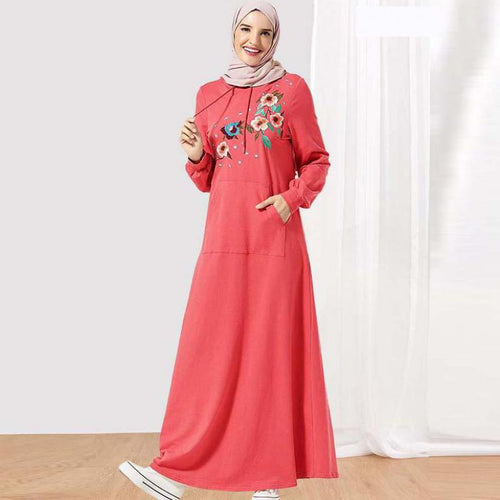 Abaya Dubai Muslim Fashion Sweater Hooded Pocket  Long Sleeve Embroidered (without Turban) Islam Clothing Dresses For Women