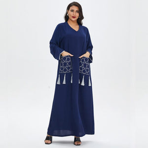 Abaya Dubai  Muslim Summer Casual Female Skirt Middle East Lady Robe Embroidery With Tassels Dress Morocco Fashion Long Shirt