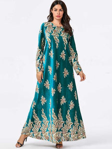 Abaya Kimono Dignified Plus Size Women's Comfortable Gold Velvet Bronzing Plant Print Muslim Long Skirt Habaya Dubai 2021