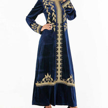 Load image into Gallery viewer, Abaya Muslim Fashion Oversized Size Women&#39;s Dark Blue Embroidered Arabic Gold Velvet Dress With Headscarf Moroccan Woman Clothes