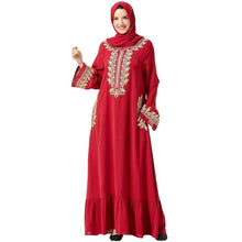 Load image into Gallery viewer, Abaya Muslim Fashion Plus Size Women&#39;s Embroidered  Large Hem Muslim Long Skirt With Headscarf Islamic Clothing Women&#39;s Dress