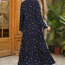 Load image into Gallery viewer, Abaya Oversized Size Women&#39;s Embroidery Long-sleeved Folds Retro Ethnic Style Polka Dot Printing Ethnic  Casual Dress Muslim