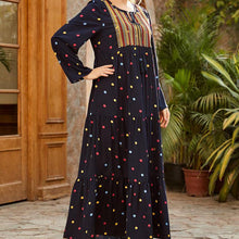 Load image into Gallery viewer, Abaya Oversized Size Women&#39;s Embroidery Long-sleeved Folds Retro Ethnic Style Polka Dot Printing Ethnic  Casual Dress Muslim