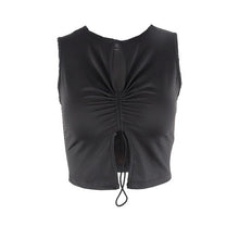 Load image into Gallery viewer, Aesthetics Drawstring Black Crop Tops Mall Goth Hollow Out Sleeveless Tank Tops Punk Style Slit Vests Streetwear