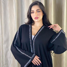 Load image into Gallery viewer, African Dresses for Women Cardigan Abaya Dubai Muslim Dress  Black Lace Embroidery Flare Sleeve Long Robe African Dress Women