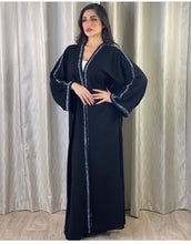 Load image into Gallery viewer, African Dresses for Women Cardigan Abaya Dubai Muslim Dress  Black Lace Embroidery Flare Sleeve Long Robe African Dress Women