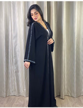 Load image into Gallery viewer, African Dresses for Women Cardigan Abaya Dubai Muslim Dress  Black Lace Embroidery Flare Sleeve Long Robe African Dress Women