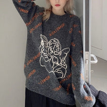 Load image into Gallery viewer, Angel Pattern Women Sweater Oversized Streetwear Retro Lazy Pullover Trendy Brand O Neck Fashion Harajuku Sweaters 2021 Winter