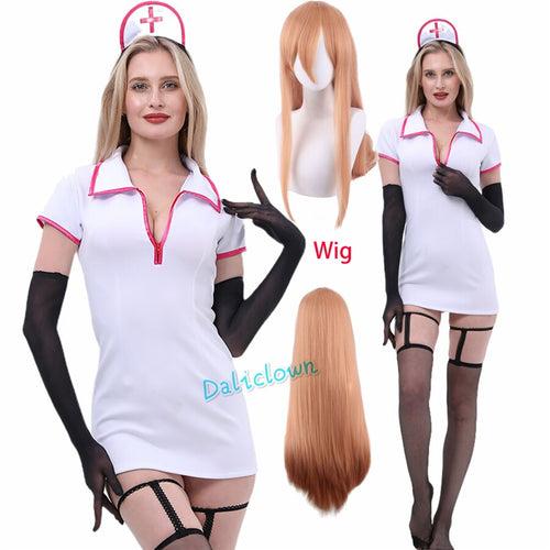 Anime Chainsaw Man Makima Cosplay Costume Sexy Power Nurse Uniform Wig Halloween Dress For Women
