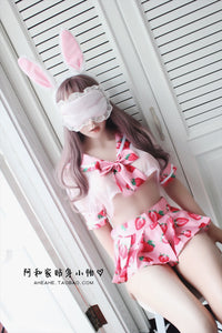 Anime Cute Sailor Dress Lolita Strawberry Printed Cosplay Costume School Girl Uniform Sexy Kawaii Lingerie Set Exotic Apparel