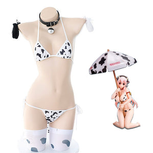 Anime Super Cow Cosplay Sexy Costumes Japanese Lolita Girl Cute Bikini Suit Underwear Sexy Bra and Panty Lingerie Set Stockings
