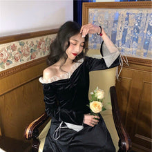 Load image into Gallery viewer, Antumn Winter Evening Party Midi Dresses Women Black Korean Fashion Elegant Vintage Dress Ruffle Long Sleeve One-piece Dress New