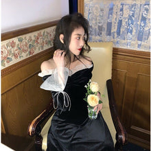 Load image into Gallery viewer, Antumn Winter Evening Party Midi Dresses Women Black Korean Fashion Elegant Vintage Dress Ruffle Long Sleeve One-piece Dress New