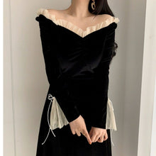 Load image into Gallery viewer, Antumn Winter Evening Party Midi Dresses Women Black Korean Fashion Elegant Vintage Dress Ruffle Long Sleeve One-piece Dress New