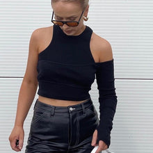 Load image into Gallery viewer, Asymmetrical One-shoulder Sleeve Women Sexy Crop Top Casual Crop Tops Chic Sexy Crop Top Women Club Two-piece Suit Tops Women