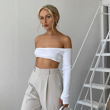 Load image into Gallery viewer, Asymmetrical One-shoulder Sleeve Women Sexy Crop Top Casual Crop Tops Chic Sexy Crop Top Women Club Two-piece Suit Tops Women