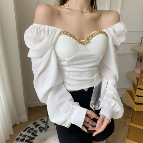 Atumn Y2K Chiffon Blouse Shirt Women Long Sleeve White Sexy Elegant Crop Tops Female Casual High Street Elegant Korean Tops 2021